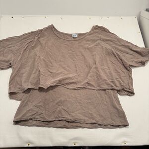 Oh My Gauze! Relaxed Layered Short Sleeve Top - Taupe size 0 Large